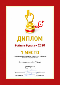 Диплом Рейтинг Рунета 2020, 1 место в рейтинге разработчиков интернет-магазинов.jpg