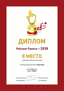 Диплом Рейтинг Рунета 2018, 8 место в рейтинге веб-студий.jpg