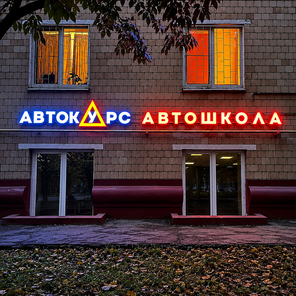 Наше портфолио - Световая вывеска для Автошколы «Автокурс»