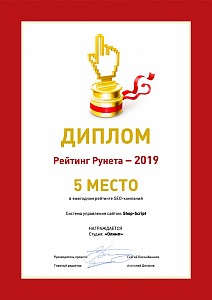 Диплом Рейтинг Рунета 2019, 5 место в рейтинге SEO-компаний.jpg