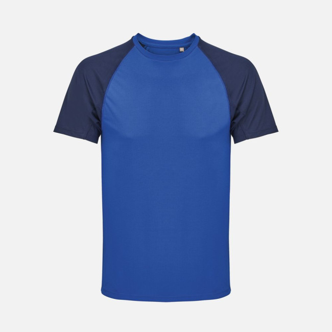 Футболка спортивная унисекс Vortex, темно-синяя с ярко-синим